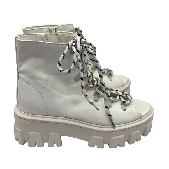MOUSSY Lace Up Chunky Ankle Boots Women’s Size 7 White Open Toe Platform - Picture 1 of 15